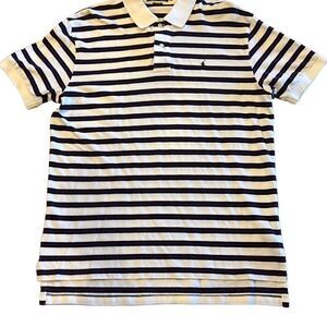 Polo by Ralph Lauren Men’s Maroon, Navy & White Horizontal Stripe Collared Shirt